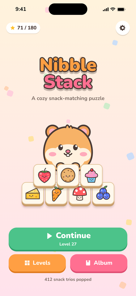 Home screen with Nib the hamster