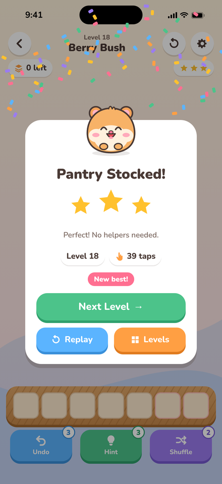 Level clear card with three stars