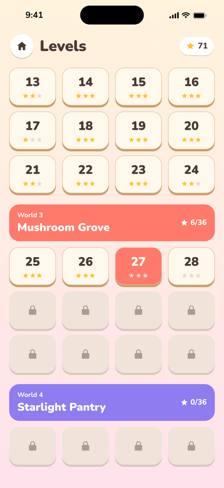 Level select with five worlds